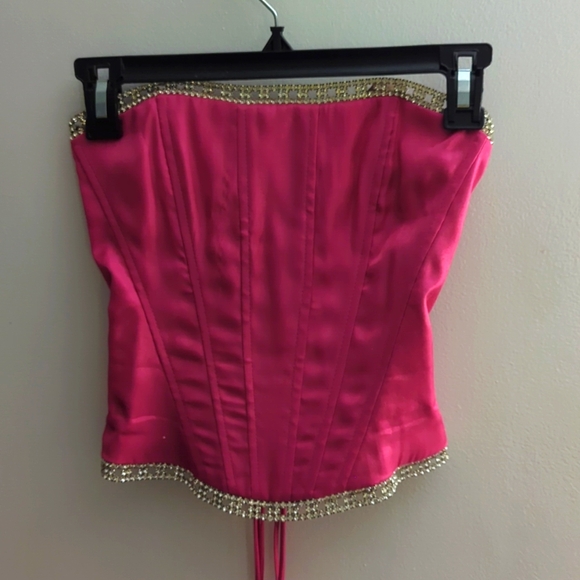 Prom Dress Side 1/2 Hot Pink Corset Two Piece Tie Back - Picture 1 of 4